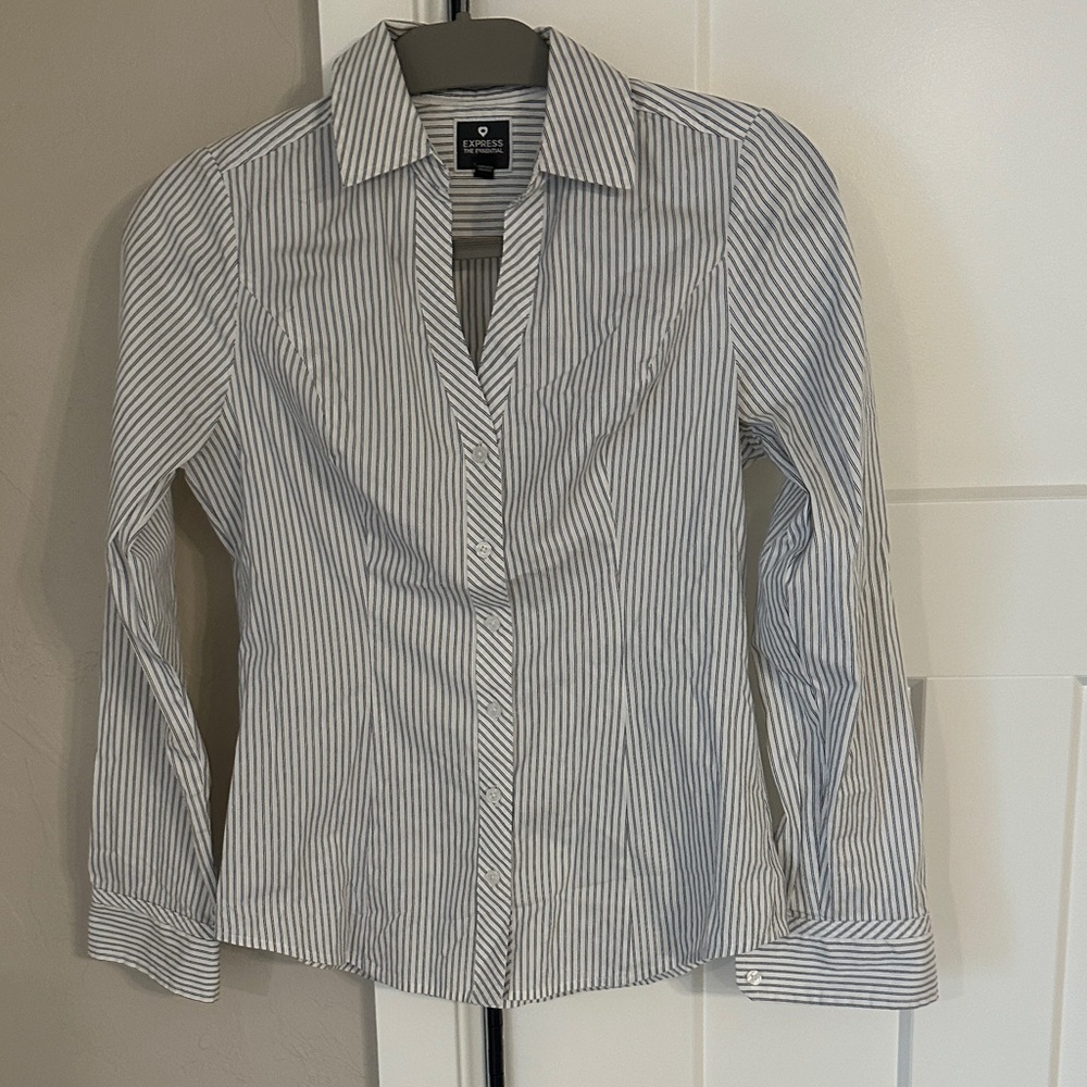 Express Classic Blue and White Striped Shirt